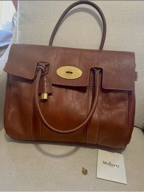 Mulberry Brown Leather Satchel with Gold-Tone Postman Lock